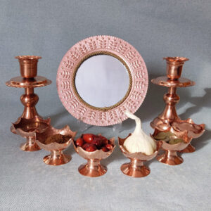 Persian Brass Mirror Frame & Candlesticks Set – Star Design