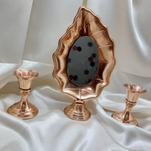 Persian Copper Mirror & Candle Holder Set – Hammered Leaf Design, Nano‑Coated & Color‑Stable