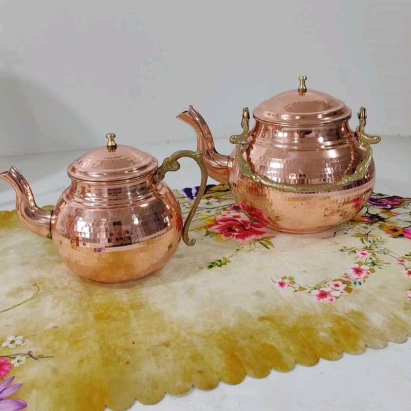 Persian Copper Teapot and Kettle Set with Brass Handle – Hammered Finish for Tea Brewing