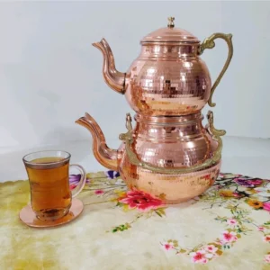 Persian Copper Teapot and Kettle Set with Brass Handle – Hammered Finish for Tea Brewing