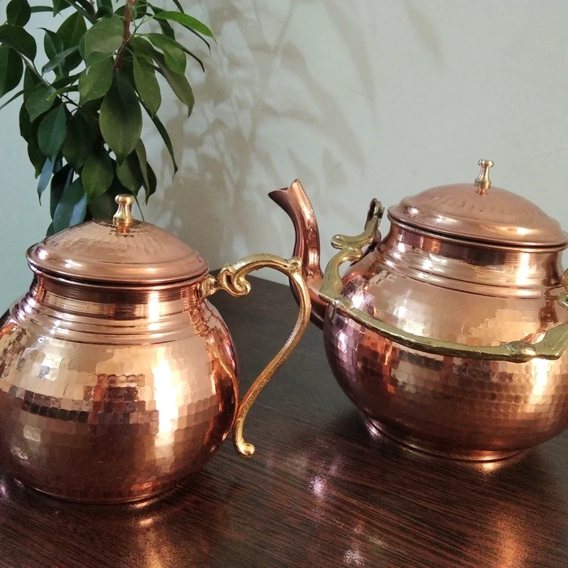 Persian Copper Teapot and Kettle Set – 2L Capacity, Brass Handles, Premium Quality