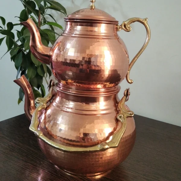 Persian Copper Teapot and Kettle Set – 2L Capacity, Brass Handles, Premium Quality1