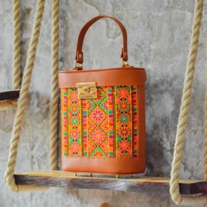 Persian Embroidery Floral Leather Handbag – Elegant Velvet Accents for Cultural Celebrations