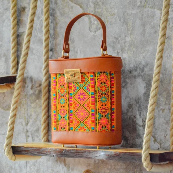 Persian Embroidery Floral Leather Handbag – Elegant Velvet Accents for Cultural Celebrations