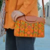 Thumbnail 3: Persian Embroidery Floral Leather Shoulder Bag – Artistic Velvet Design for Cultural Events