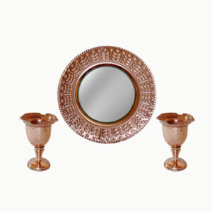 Persian Hammered Copper Mirror & Candle Holder Set – 3‑Piece Decorative Home Décor