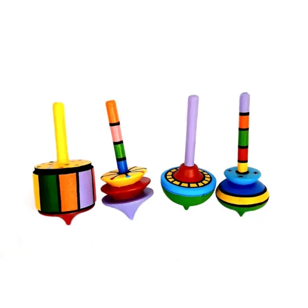 Persian Handcrafted Rainbow Wooden Spinning Tops – Bright & Playful Set of 4 (6)