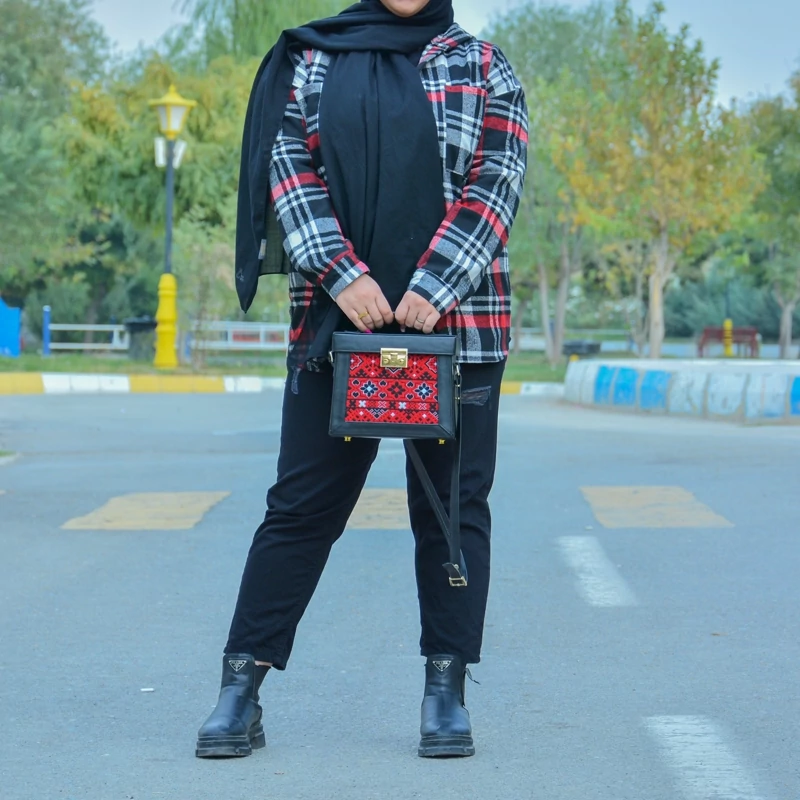 Persian Leather Shoulder Bag with Balochi Embroidery – Elegant Ethnic Design for Special Occasions