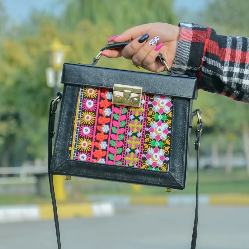 Main image of Persian Leather Shoulder Bag with Floral Embroidery – Elegant and Practical Daily Accessory