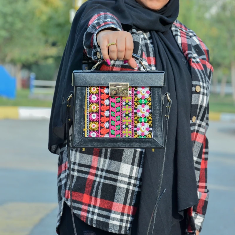 Persian Leather Shoulder Bag with Floral Embroidery – Elegant and Practical Daily Accessory
