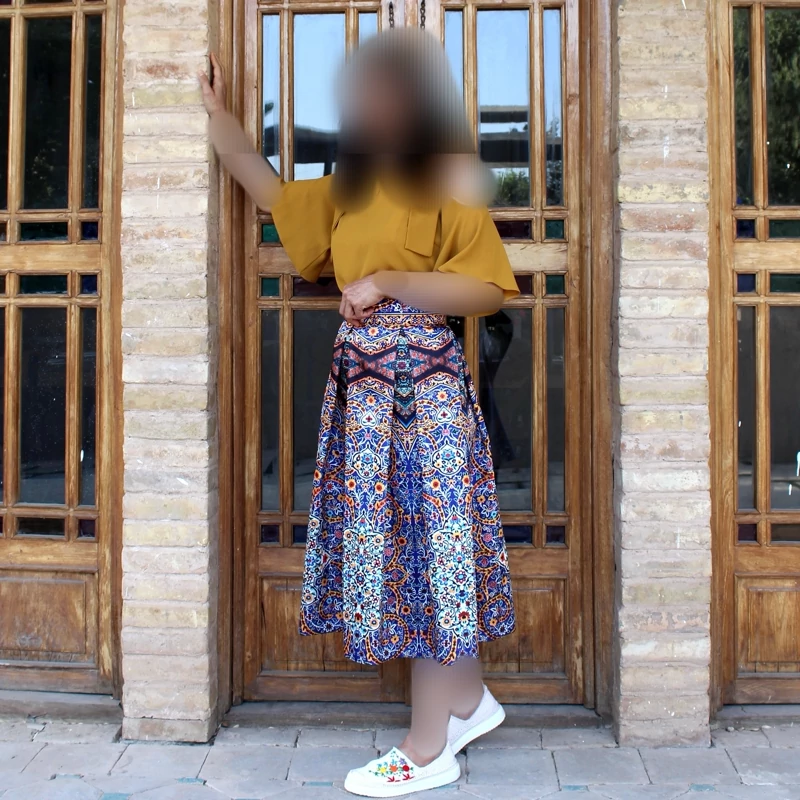 Persian Pleated Skirt Featuring Blossoms and Borders from Traditional Tile Patterns