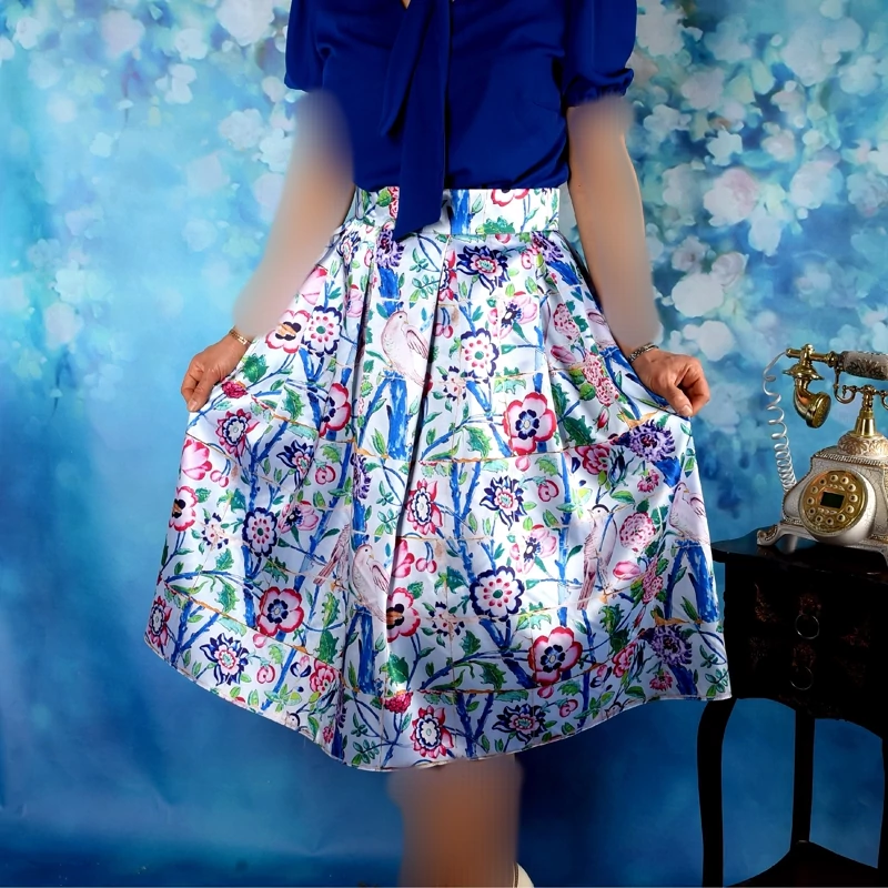 Persian Pleated Skirt Featuring Blossoms and Borders from Traditional Tile Patterns