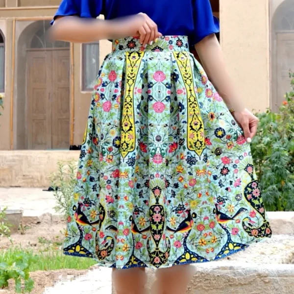 Persian-Pleated-Skirt-–-Pomegranates-and-Dandelions-on-Warm-Satin-4