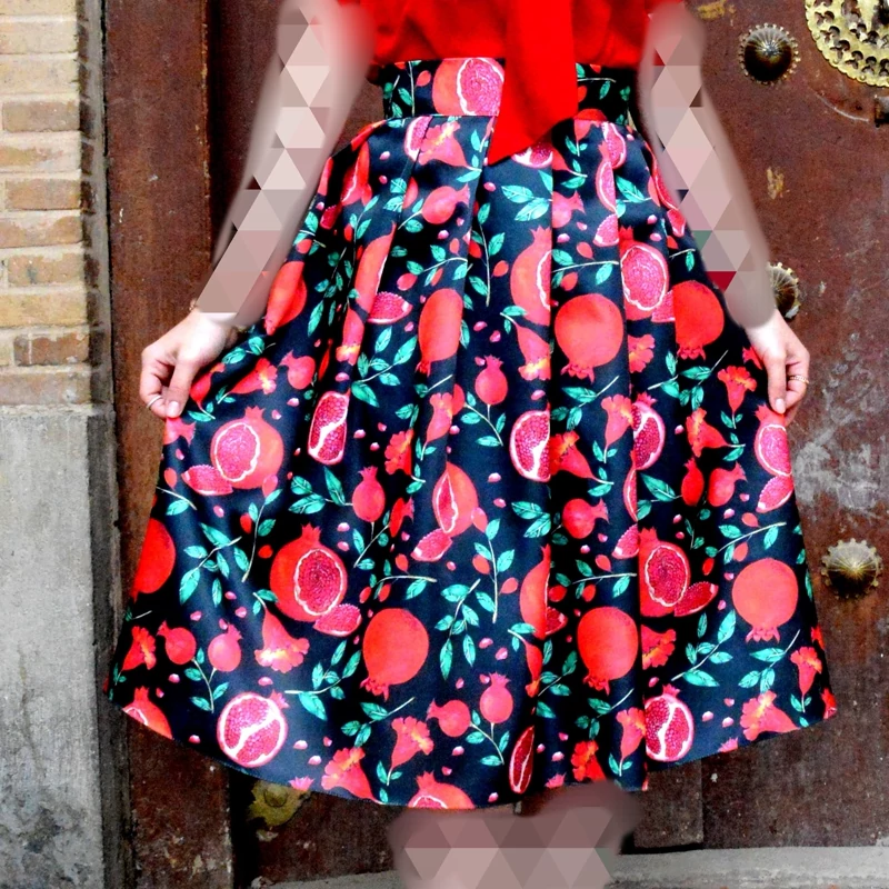Persian Pomegranate Satin Swing Skirt – Retro Elegance for Yalda