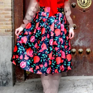 Persian Pomegranate Satin Swing Skirt – Retro Elegance for Yalda