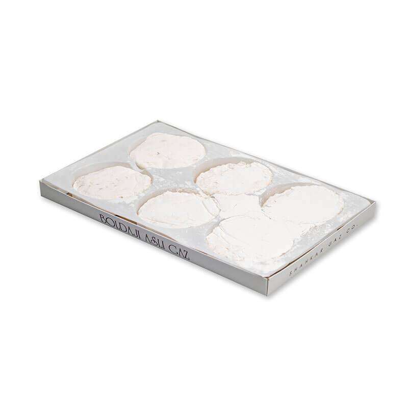 Premium Persian Flour Gaz – Traditional Isfahan Sweet with Pistachios and Angabin, 6 Hand-Sized Pieces per 400g Box