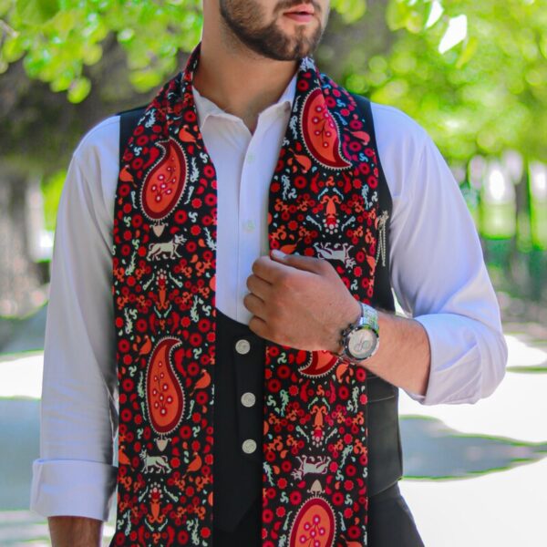 Premium-Four-Season-Silk-Velvet-Scarf-with-Paisley-Red-Pattern-–-Unisex-Elegant-and-Versatile-for-Every-Occasion