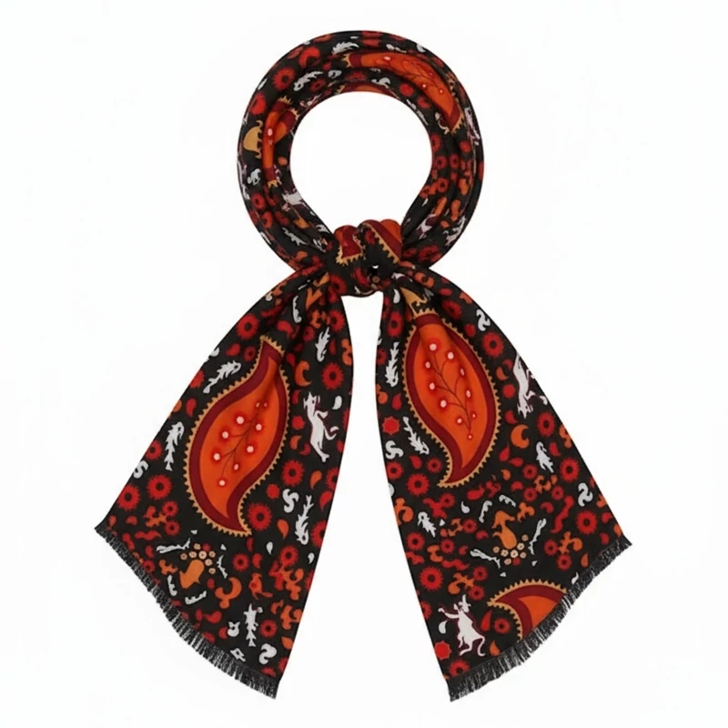 Premium Four-Season Silk Velvet Scarf with Paisley Red Pattern – Elegant, and Versatile for Man