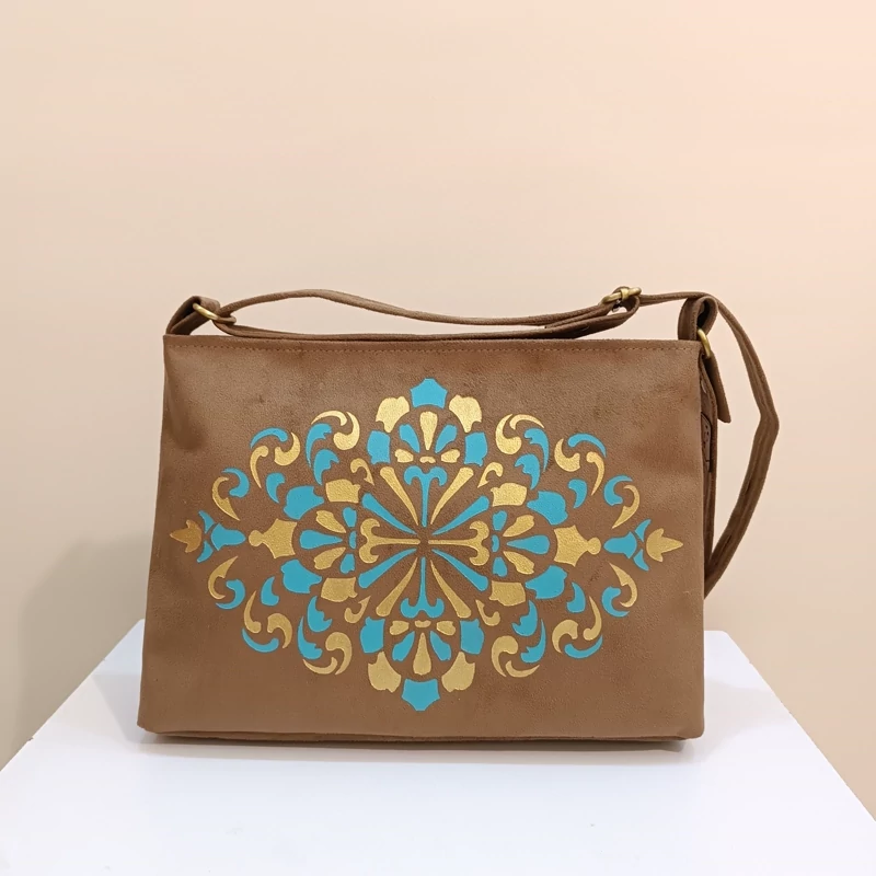 Premium Fabric Women’s Shoulder Bag with Hand-Painted Mandala Design – Adjustable Strap with Two Internal Pockets