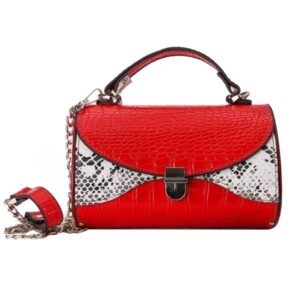 Handcrafted Red Leather & Wood Evening HandBag – Elegant Women’s Party Bag