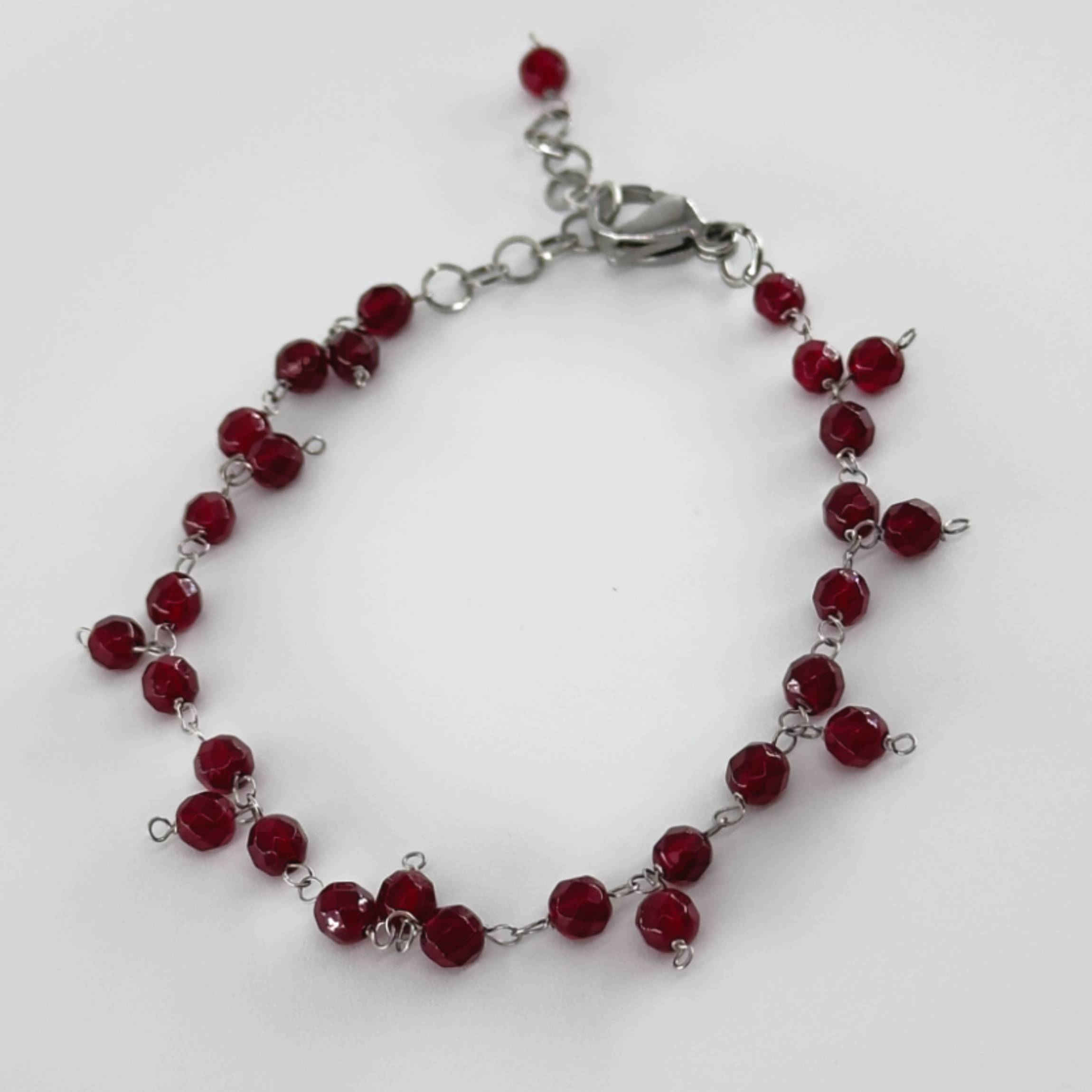 Women’s Red Agate Bracelet with Silver Chain – Handcrafted