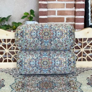 Set of Two Round Iranian Backrest Pillows – With Termeh Fabric , Traditional Style