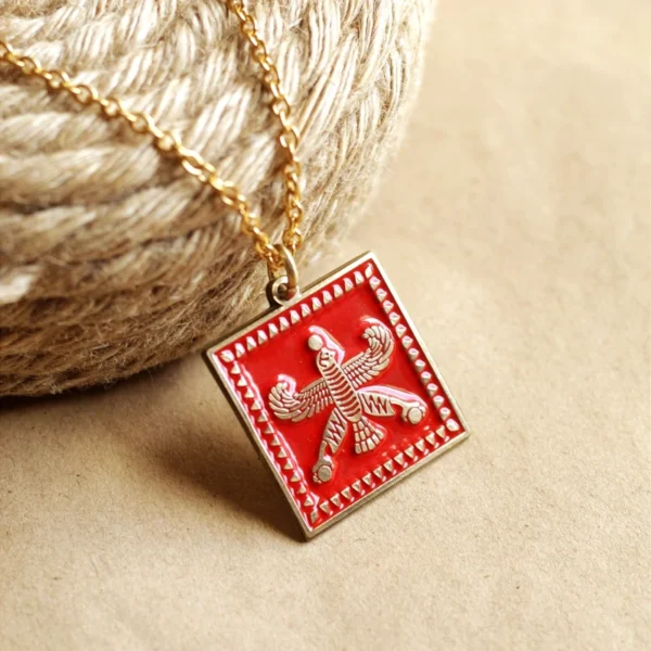 Shahbaz Flag Bronze Necklace – Symbol of Achaemenid Strength and Legacy, Perfect for Heritage Jewelry lovers