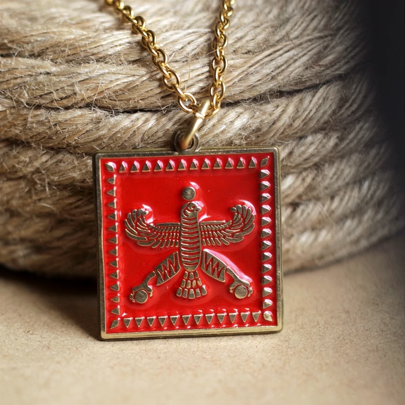 Shahbaz Flag Bronze Necklace – Symbol of Achaemenid Strength and Legacy, Perfect for Heritage Jewelry lovers