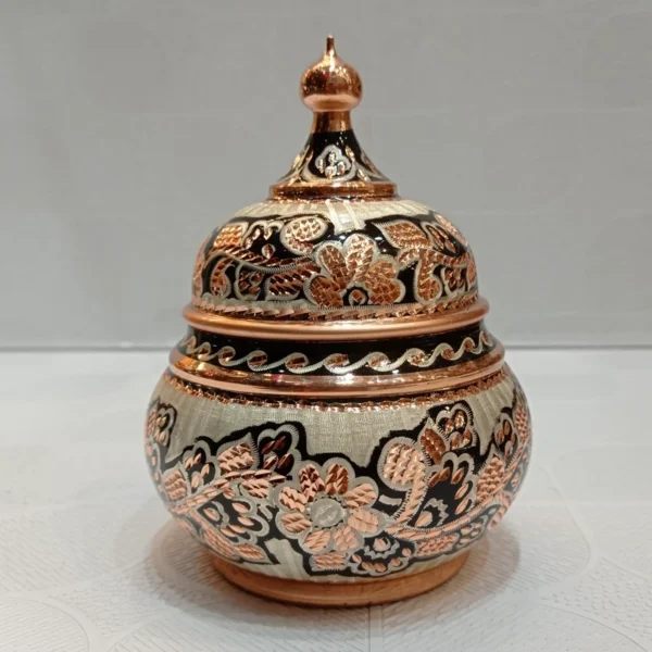 Silver Inlaid Copper Sugar Bowl – Diamond-Cut Nano Design, Base-Free (3)