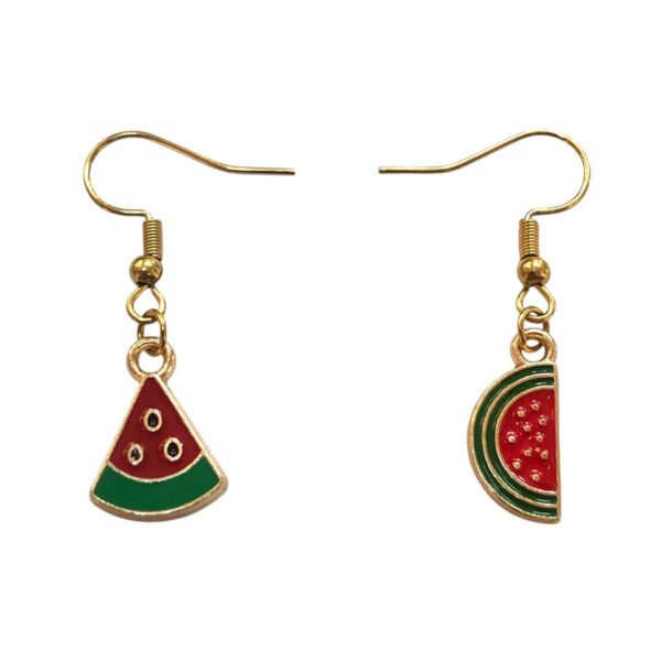 Stainless Steel Watermelon Slice Asymmetric Earrings – Colorful Fruit‑Theme Dangle Pair