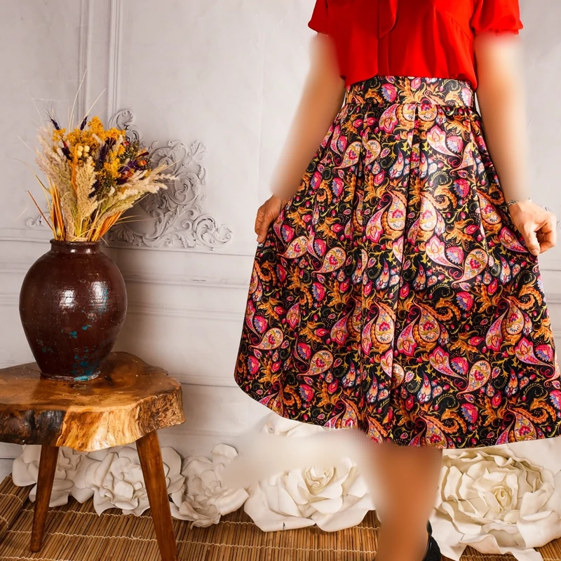 Termeh-Inspired Persian Swing Skirt – Paisley Satin Elegance for Festive Occasions