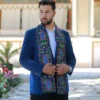 Traditional-Iranian-Mens-Silk-Velvet-Scarf-with-Vibrant-Paisley-Floral-Pattern-in-Blue-–-Elegant-Four-Season-Design-for-Men