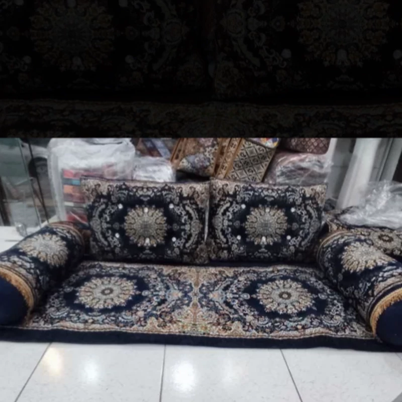 Traditional Persian Backrest Pillow Set – 5-Piece Shahneshin with Mattress, 2 rectangular & 2 Round Pillows