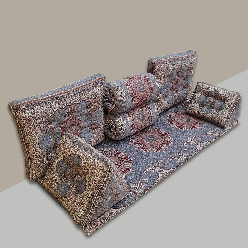 Traditional Termeh Backrest Set – 7-Piece Handcrafted Shahneshin Floor Seating from Yazd