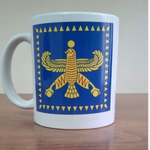 Unique Drafsh Kaviani and Shahbaz Ceramic Mug – Elegant Persian Symbols with High-Quality Durable Print