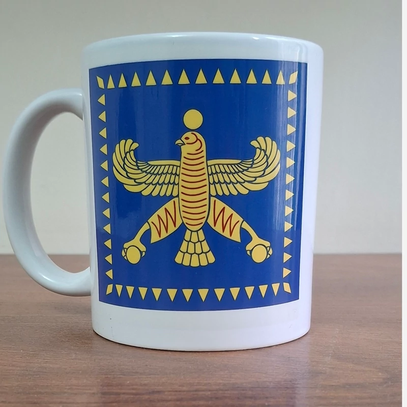 Main image of Unique Drafsh Kaviani and Shahbaz Ceramic Mug – Elegant Persian Symbols with High-Quality Durable Print