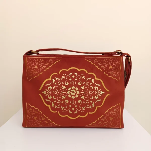 Women Fabric Shoulder Bag with Hand Painted Shah Abbasi Floral Toranj Design for Daily Wear