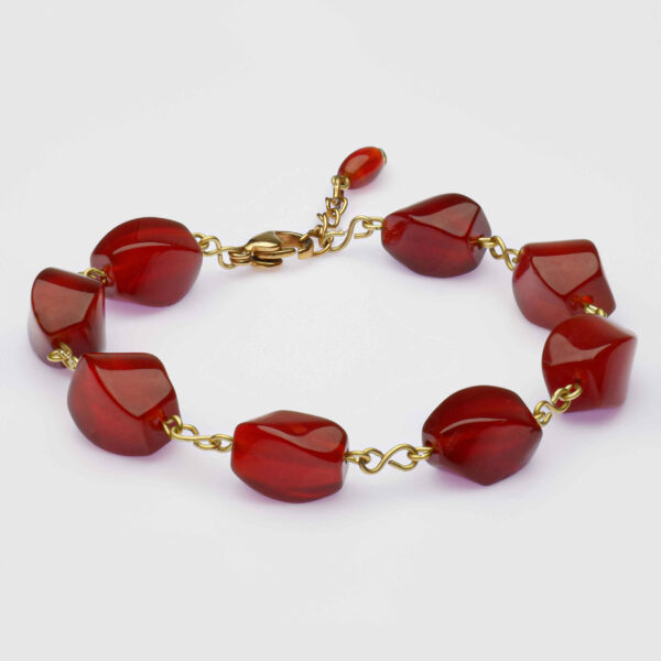 Womens-Red-Agate-Bracelet-on-Stainless-Steel-Chain-—-Adjustable-Length-with-Steel-Clasp-2