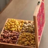 Wooden Nut Box with Pistachios, Cashews, and Almonds – Featuring Traditional Carpet Design, Perfect for Special Occasions