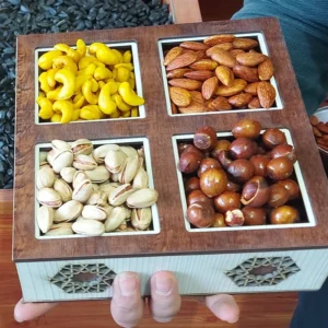 Wooden Nut Gift Box with Premium Pistachios, Cashews, Almonds, and Hazelnuts Perfect for Gifting and Serving