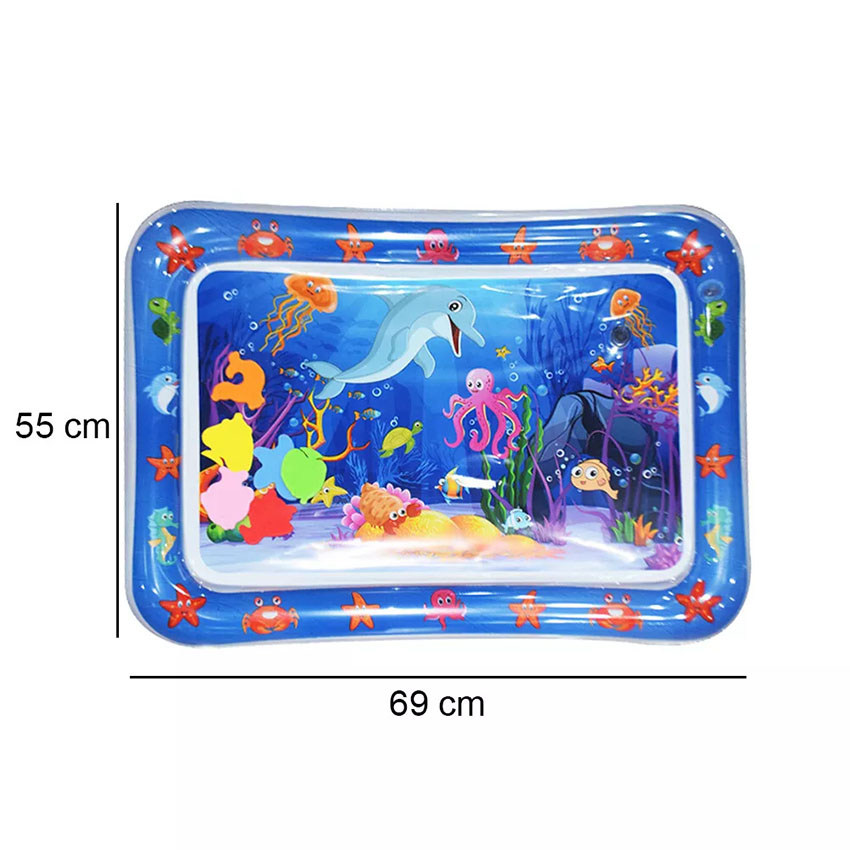 Baby Water Play Mat with Floating Ocean Toys Inside | Octopus & Dolphin Inflatable Sensory Pad for Tummy Time