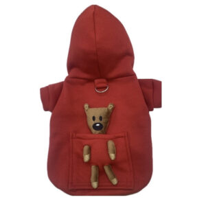 XXL Maroon Pet Hoodie with Teddy Mr. Bean Plush – Hooded Design & Metal Clip for Dogs & Cats