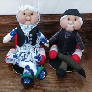Handmade Grandparents Cloth Doll Set – Seated with Traditional Attire | Nostalgic Gift for Family & Home Decor