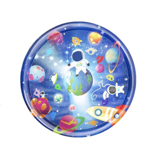 Inflatable Round Baby Aquarium Water Play Mat – Astronaut & Outer Space Theme – Sensory Tummy Time Pad with Floating Shapes