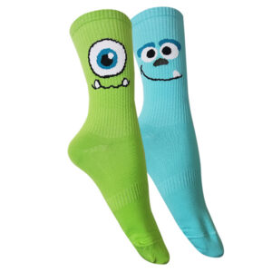 Green & Blue Crew‑Length Fancy Mismatch Socks with Monsters Duo Pattern for Adults