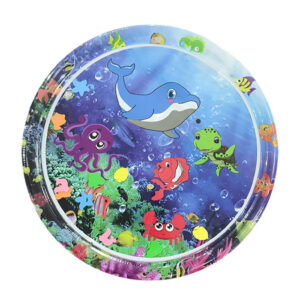 Inflatable Baby Aquarium Water Play Mat – Night Ocean Theme Sensory Tummy Time Pad with Floating Shapes