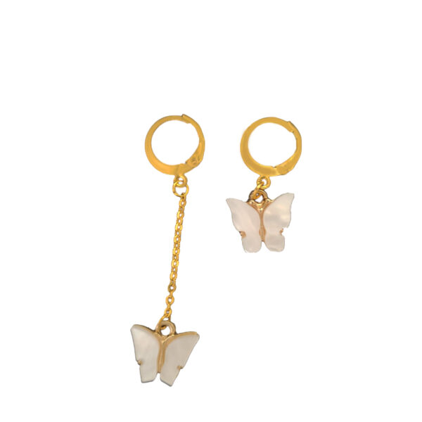 Stainless Steel Butterfly Hoop Earrings – Asymmetric White & Gold Dangle Pair