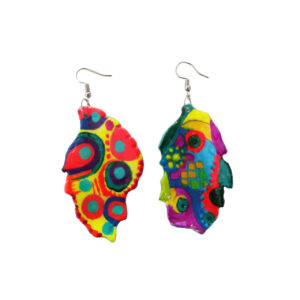 Handcrafted Colorful African‑Inspired Asymmetric Earrings – Polymer Clay Art Dangle Pair