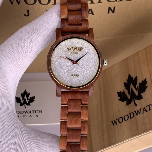 Polished Light Wooden Wristwatch with Textured White Dial | WOOD 1970 | 36mm Quartz