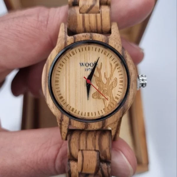 Light Bamboo Wooden Wristwatch with Engraved Deer Dial | WOOD 1970 | 36mm Quartz
